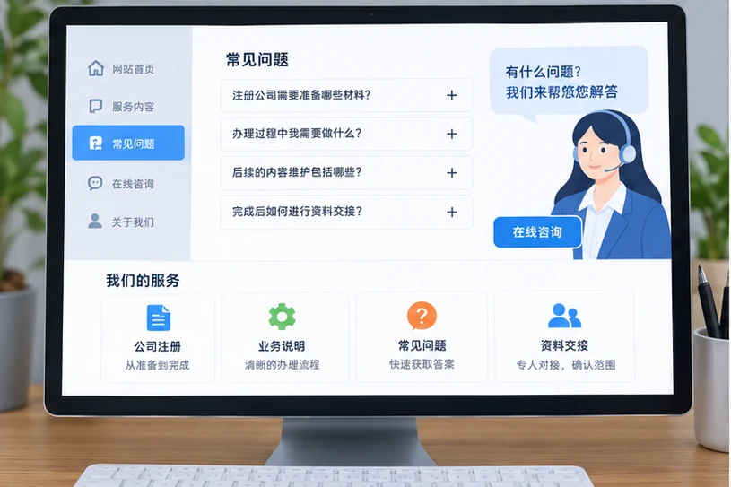 企业网站展示业务与服务信息的场景示意