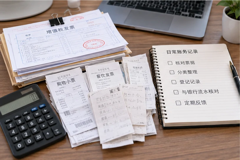 整理企业票据与日常账务资料的服务场景示意