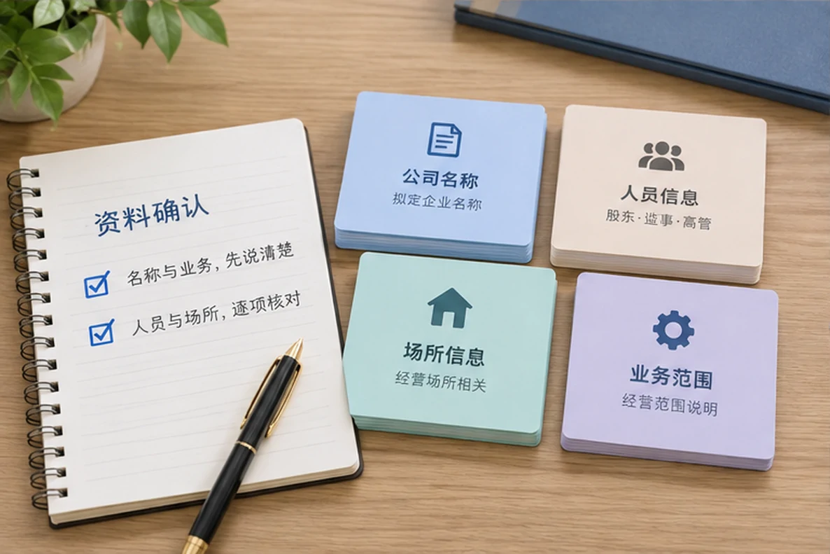 核对注册公司资料与办理事项的服务场景示意