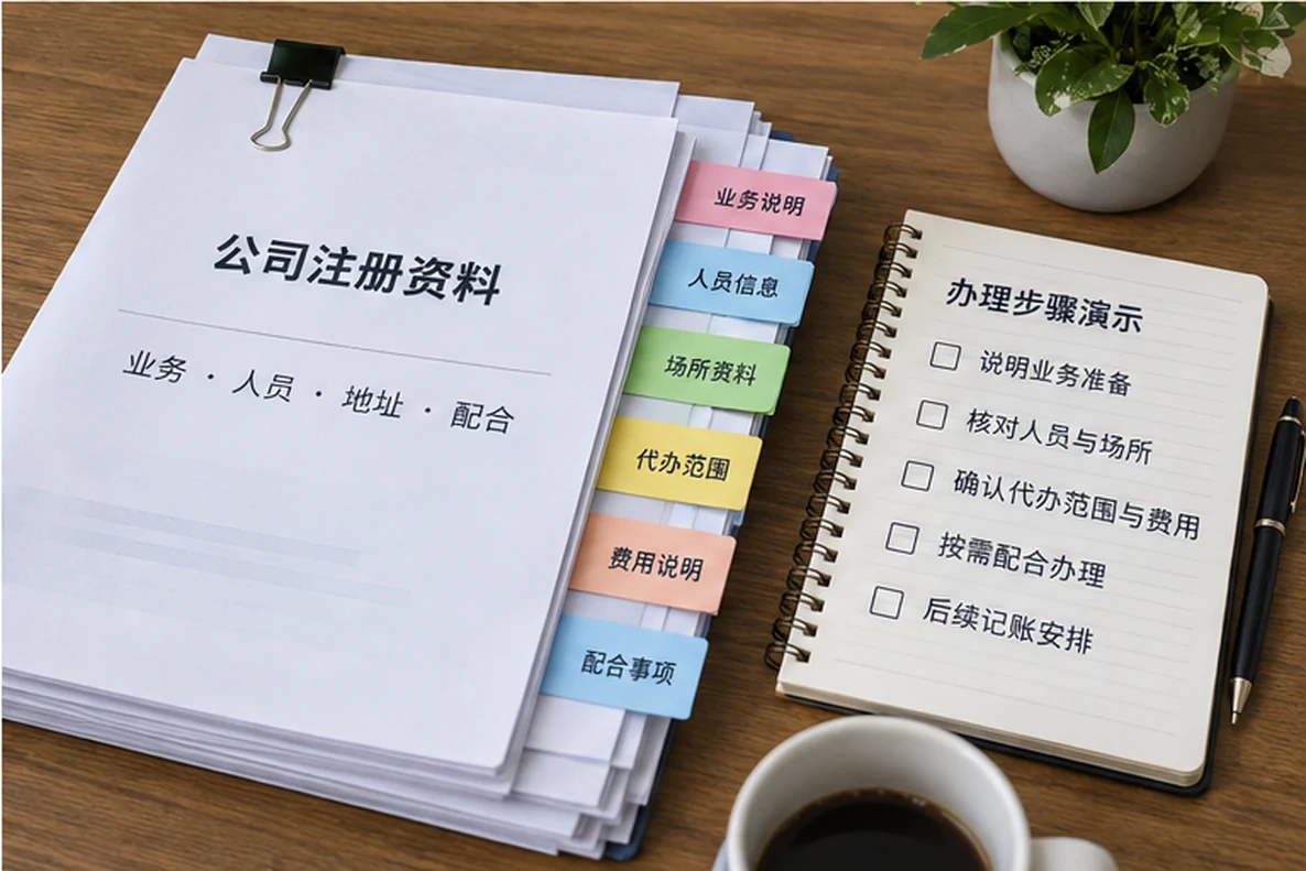 核对注册公司资料与办理事项的服务场景示意