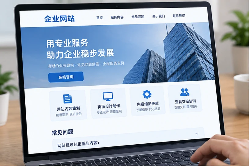 企业网站展示业务与服务信息的场景示意