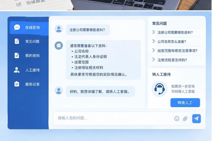 在线客服接待与咨询整理的服务场景示意