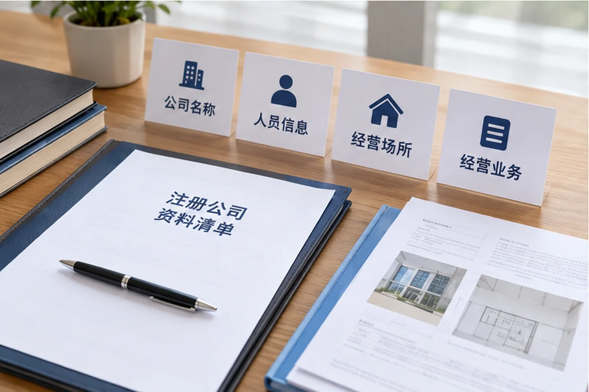 核对注册公司资料与办理事项的服务场景示意