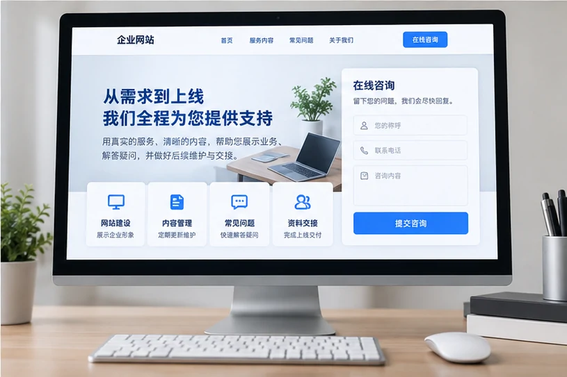 企业网站展示业务与服务信息的场景示意