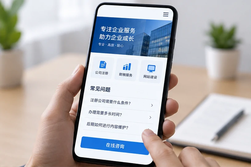 企业网站展示业务与服务信息的场景示意
