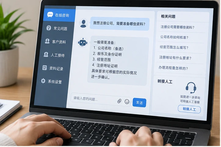 在线客服接待与咨询整理的服务场景示意