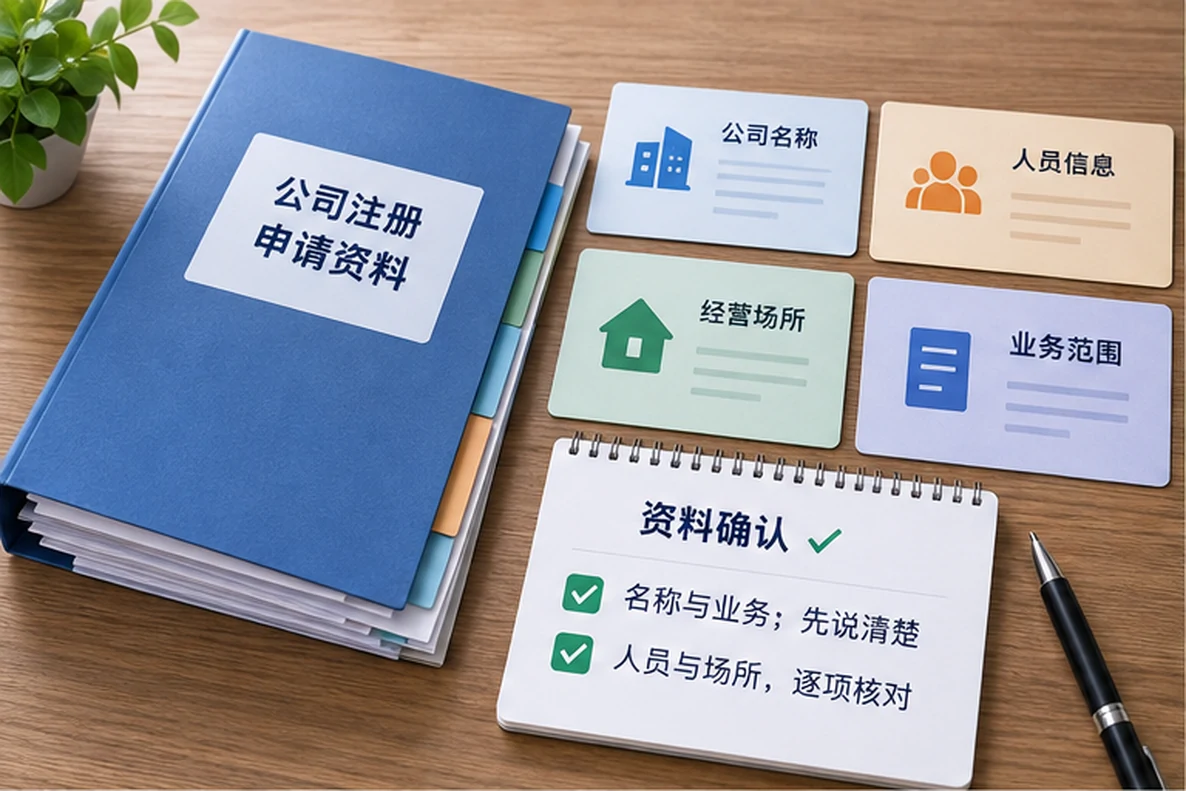 核对注册公司资料与办理事项的服务场景示意