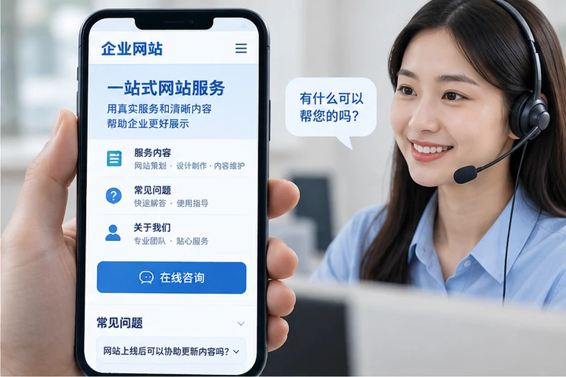企业网站展示业务与服务信息的场景示意