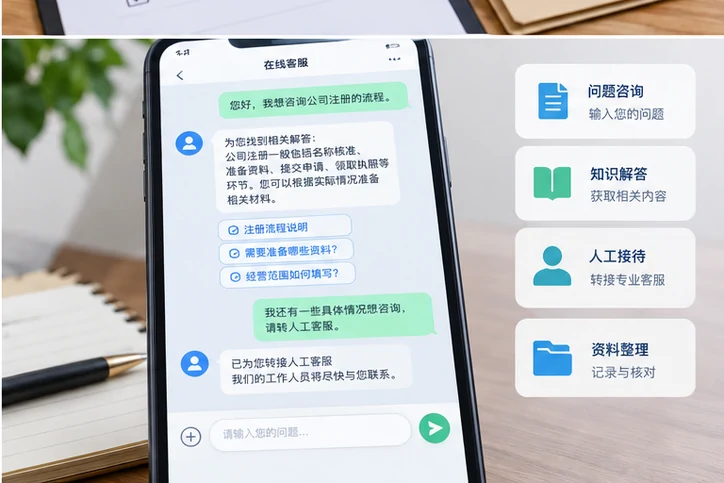 在线客服接待与咨询整理的服务场景示意
