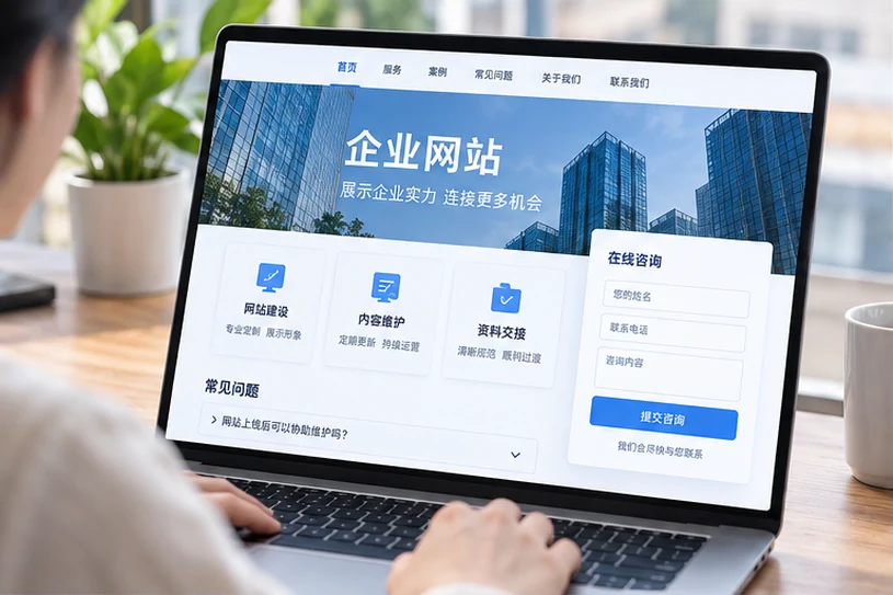企业网站展示业务与服务信息的场景示意