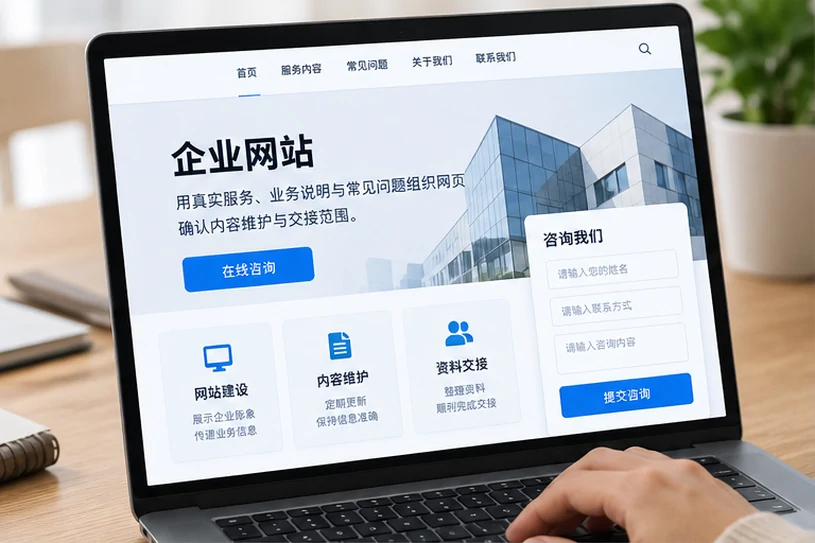 企业网站展示业务与服务信息的场景示意