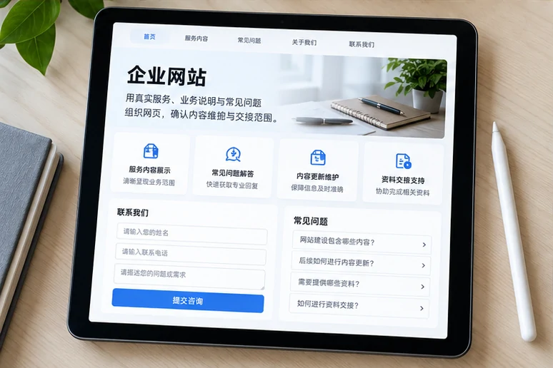 企业网站展示业务与服务信息的场景示意