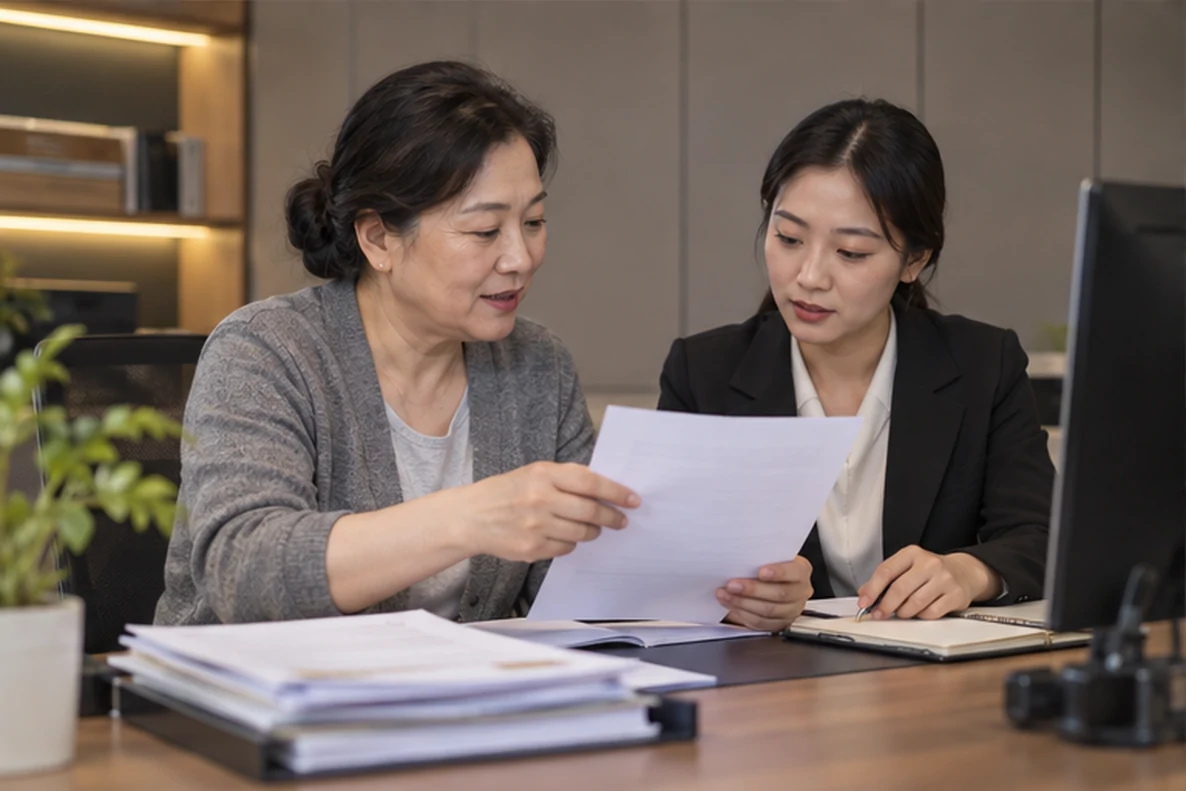 核对注册公司资料与办理事项的服务场景示意