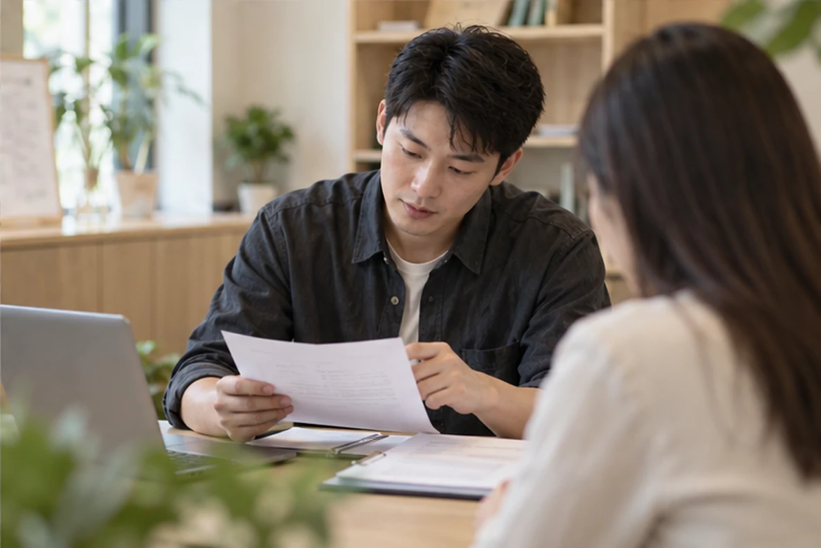 核对注册公司资料与办理事项的服务场景示意