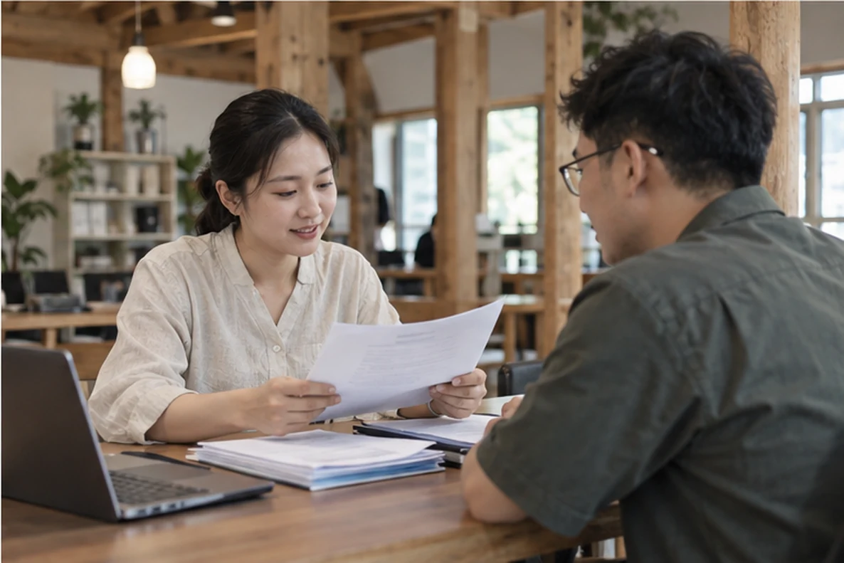 核对注册公司资料与办理事项的服务场景示意
