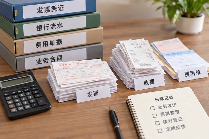 整理企业票据与日常账务资料的服务场景示意