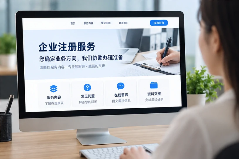 企业网站展示业务与服务信息的场景示意