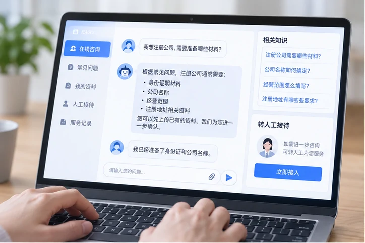 在线客服接待与咨询整理的服务场景示意