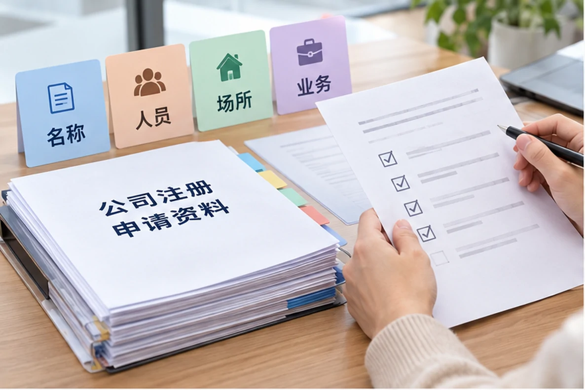 核对注册公司资料与办理事项的服务场景示意