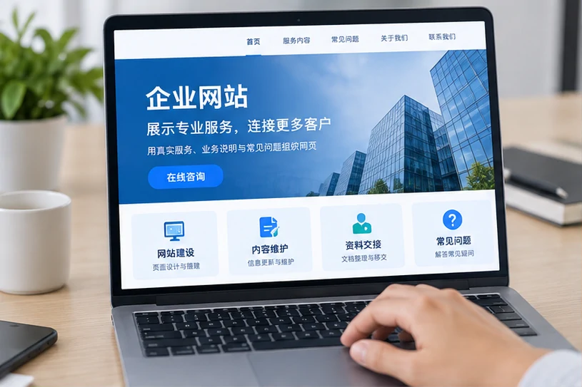 企业网站展示业务与服务信息的场景示意