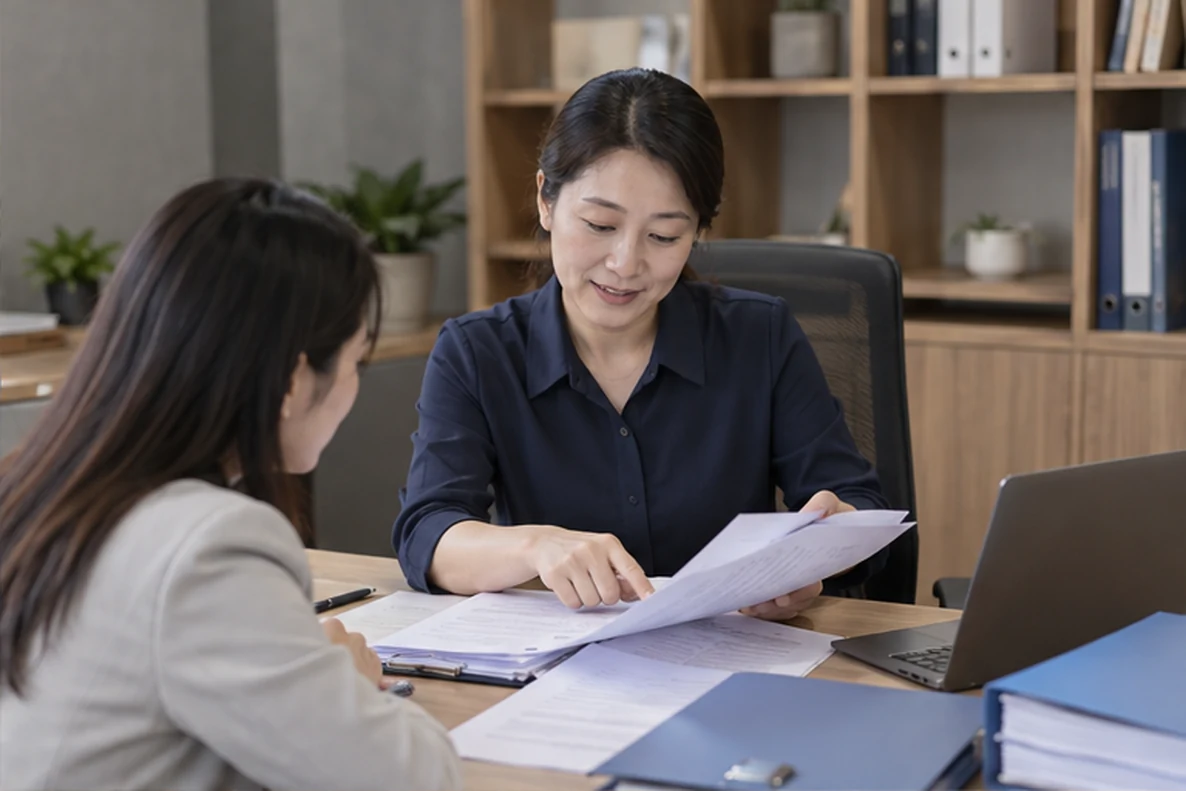 核对注册公司资料与办理事项的服务场景示意