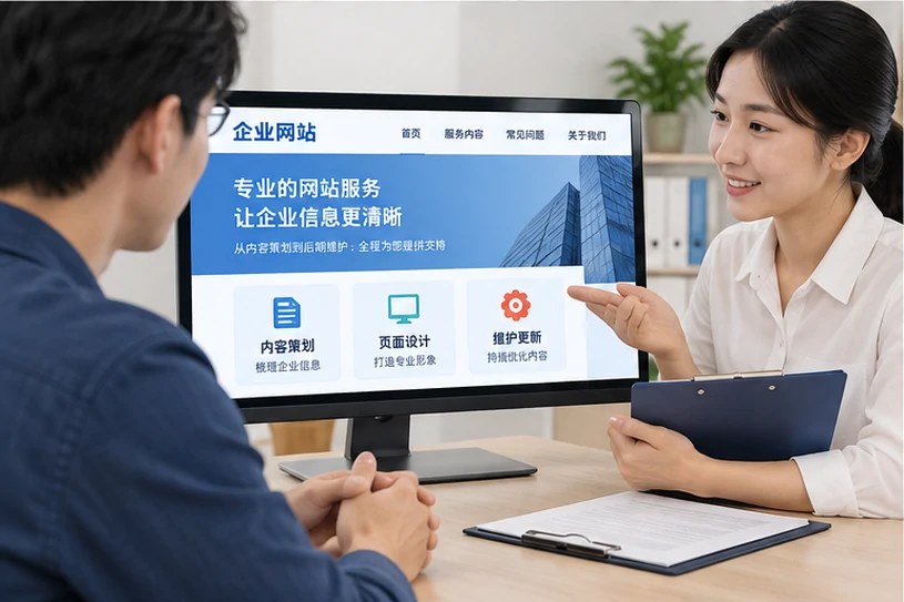 企业网站展示业务与服务信息的场景示意