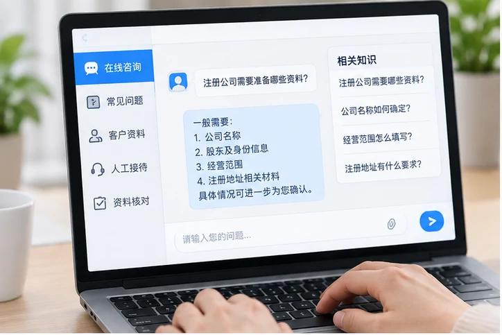 在线客服接待与咨询整理的服务场景示意