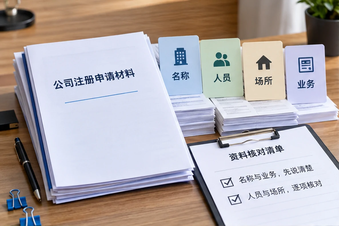 核对注册公司资料与办理事项的服务场景示意