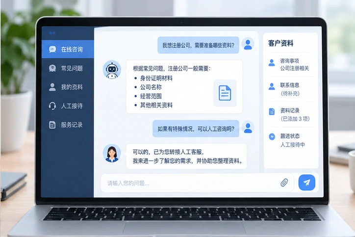在线客服接待与咨询整理的服务场景示意