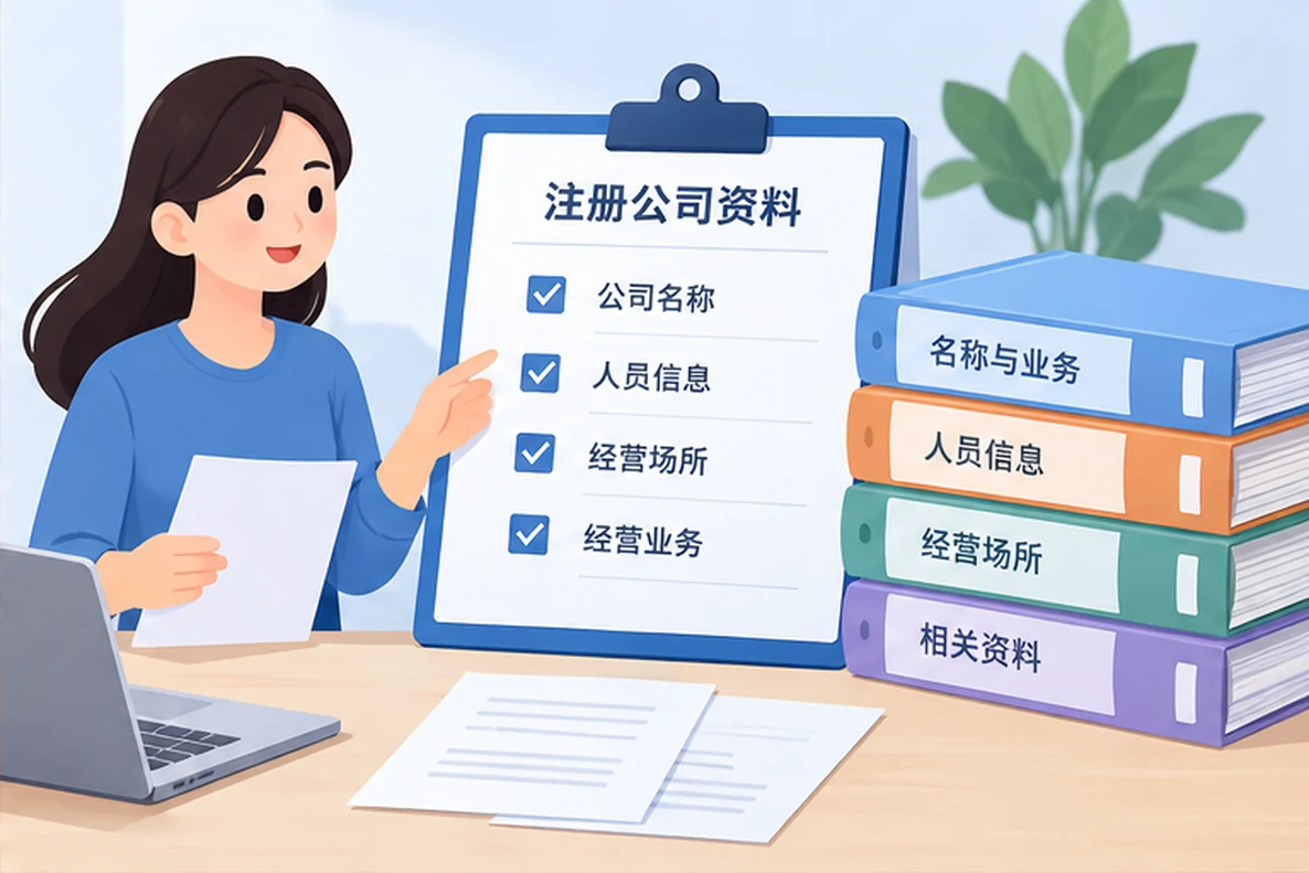 核对注册公司资料与办理事项的服务场景示意