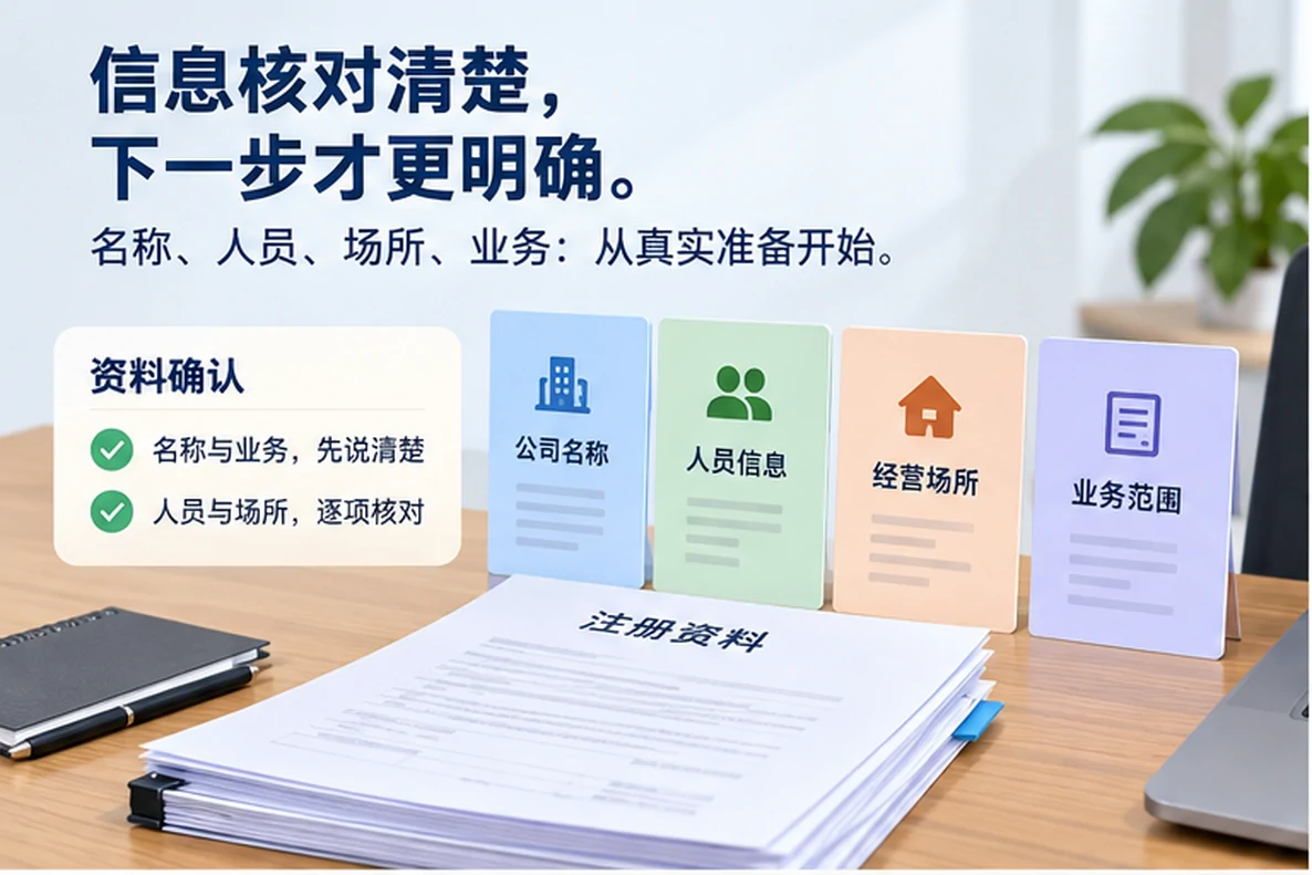 核对注册公司资料与办理事项的服务场景示意
