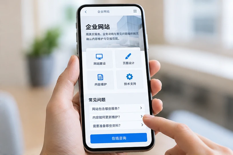 企业网站展示业务与服务信息的场景示意