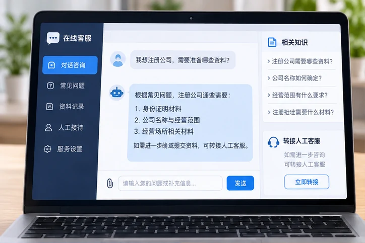 在线客服接待与咨询整理的服务场景示意