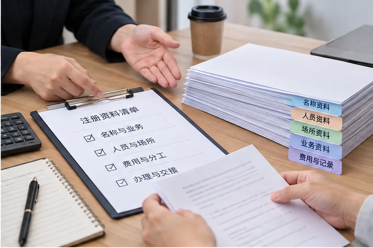 核对注册公司资料与办理事项的服务场景示意