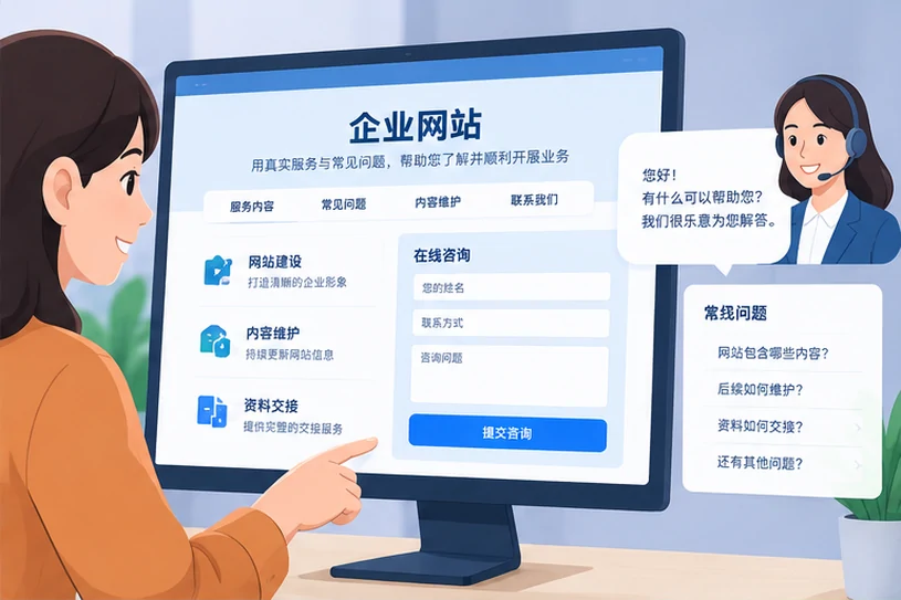 企业网站展示业务与服务信息的场景示意