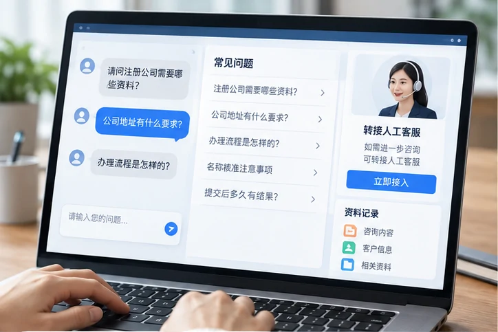 在线客服接待与咨询整理的服务场景示意