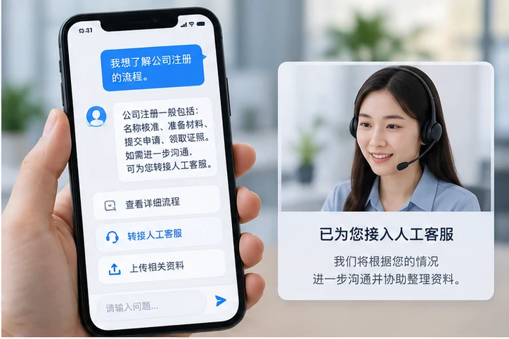 在线客服接待与咨询整理的服务场景示意