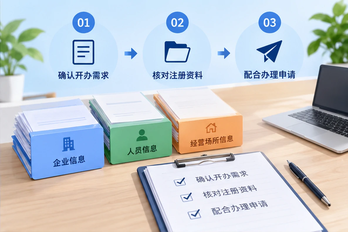 核对注册公司资料与办理事项的服务场景示意