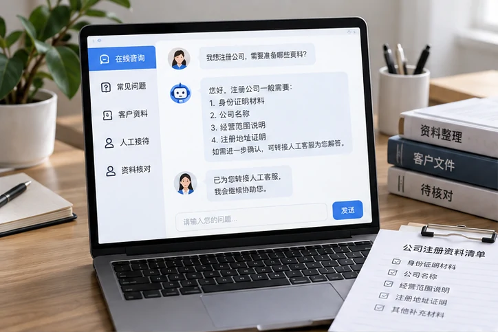 在线客服接待与咨询整理的服务场景示意