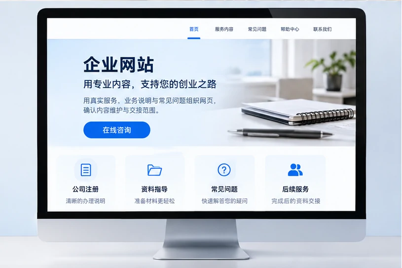 企业网站展示业务与服务信息的场景示意
