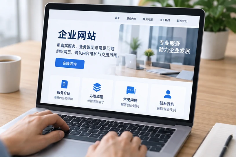 企业网站展示业务与服务信息的场景示意