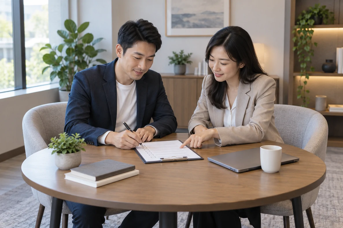 核对注册公司资料与办理事项的服务场景示意