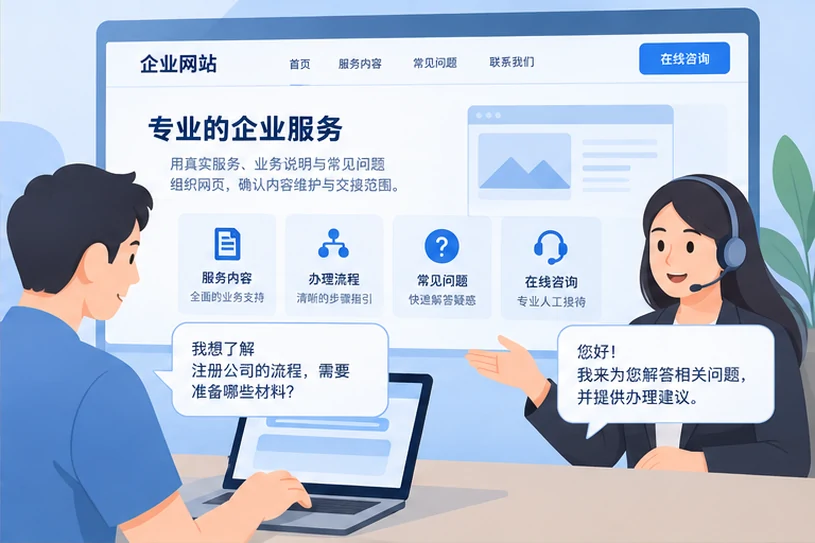 企业网站展示业务与服务信息的场景示意