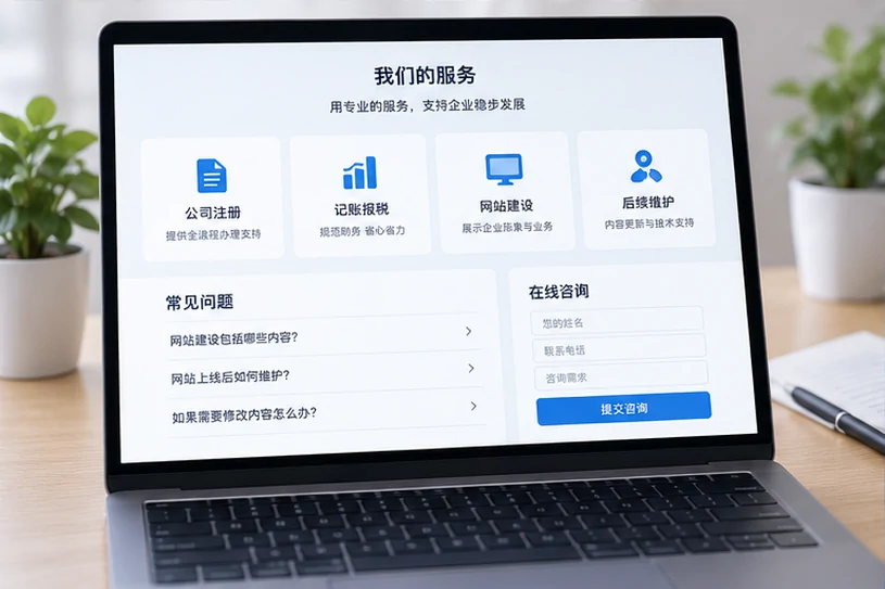 企业网站展示业务与服务信息的场景示意