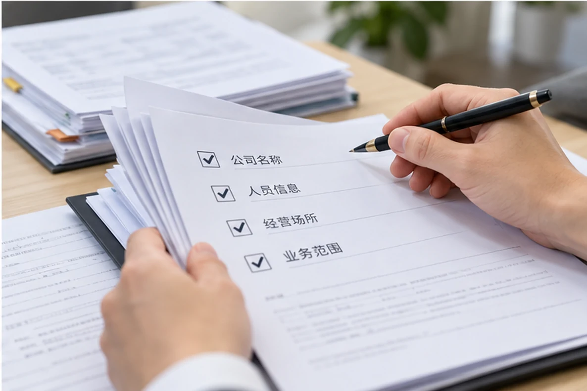 核对注册公司资料与办理事项的服务场景示意
