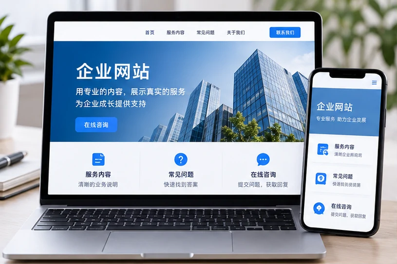 企业网站展示业务与服务信息的场景示意