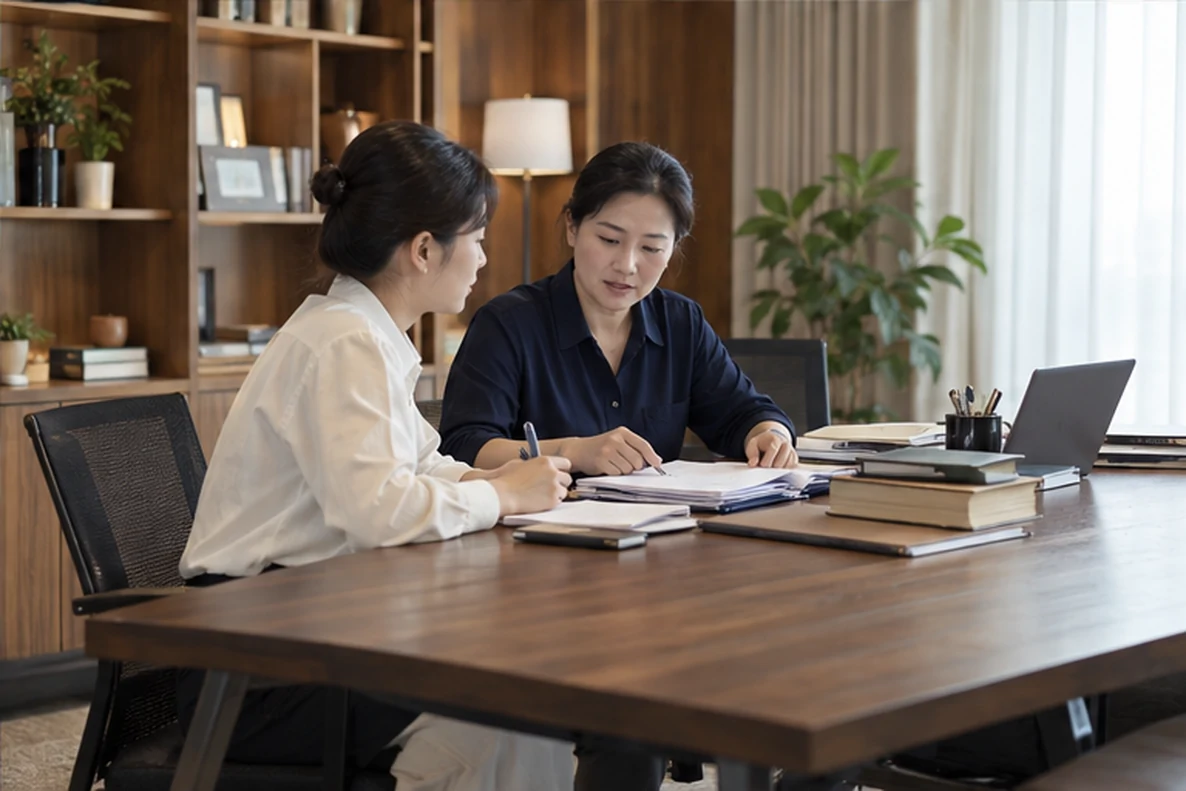 核对注册公司资料与办理事项的服务场景示意