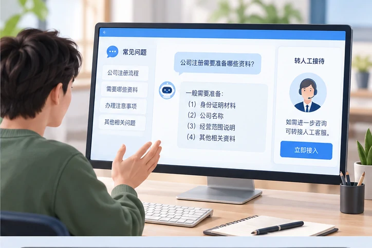 在线客服接待与咨询整理的服务场景示意