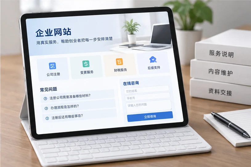 企业网站展示业务与服务信息的场景示意