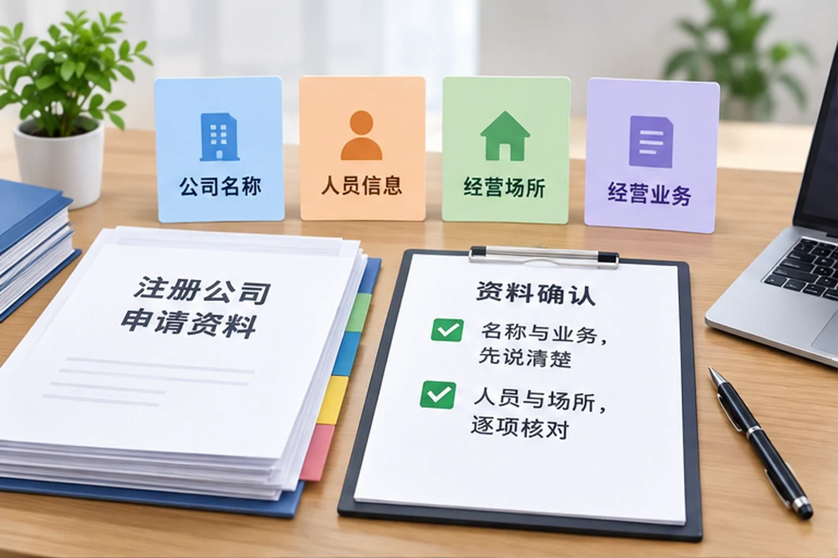 核对注册公司资料与办理事项的服务场景示意